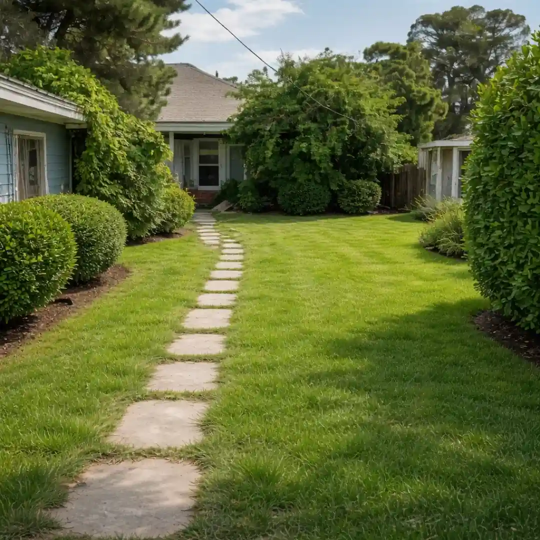 After residential yard cleanout - clean outdoor space with stone pathway near Radnor Lake State Park South Nashville TN