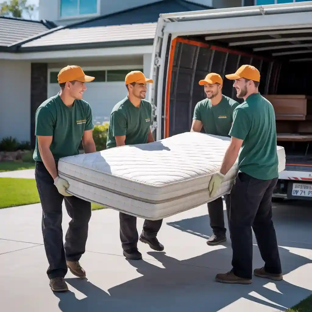 Before mattress removal service - junk removal crew ready for mattress pickupMattress-Removal-–-Before