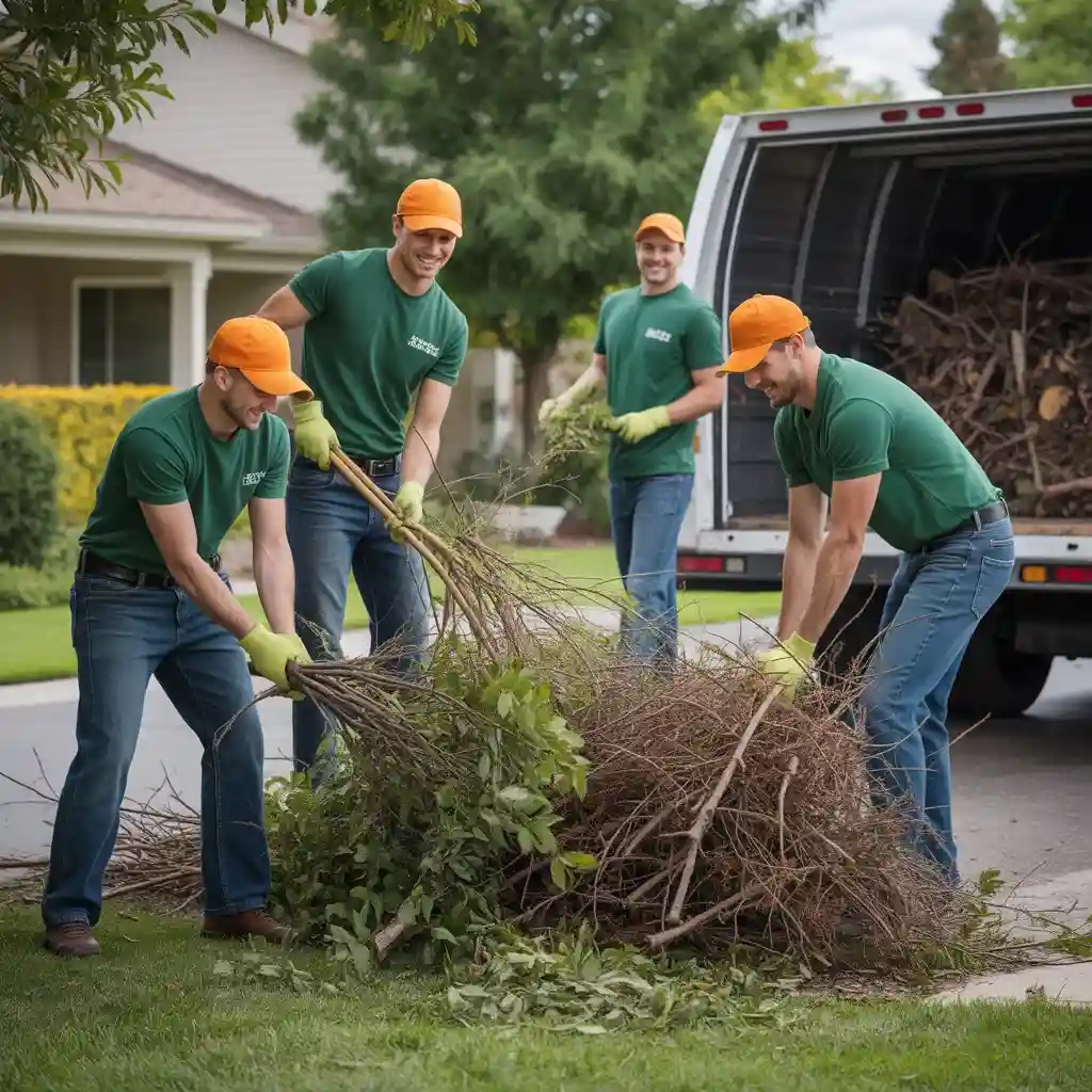 Yard waste removal before cleanup - crew hauling branches and debris near Donelson Pike Nashville TN