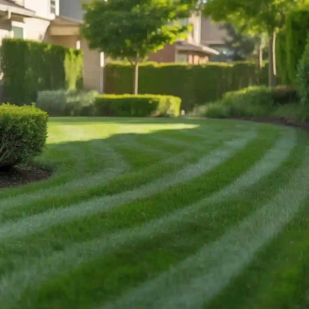 Yard waste removal after service - clean striped residential lawnA-clean-outdoor-space-after-sorting-and-removing-recyclable-and-donation-items